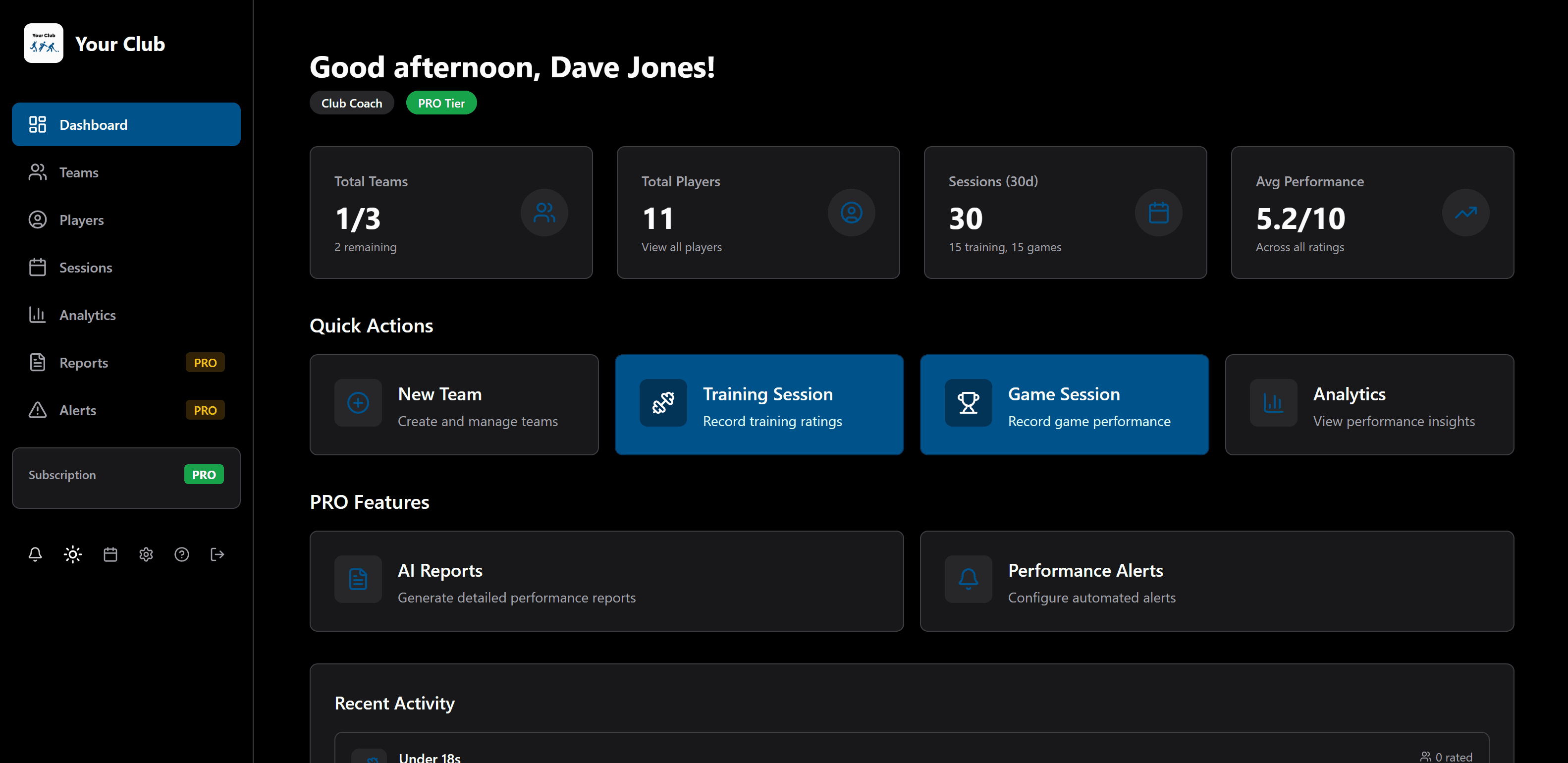 Coachalyze Dashboard View 1